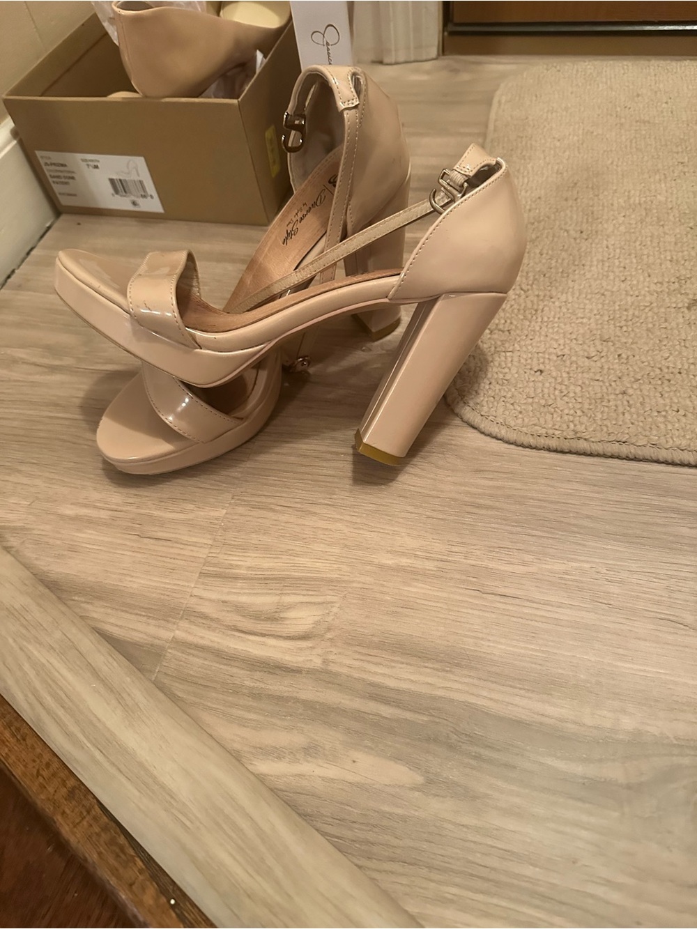Nude Patent Platform Block Heel Sandals - Women